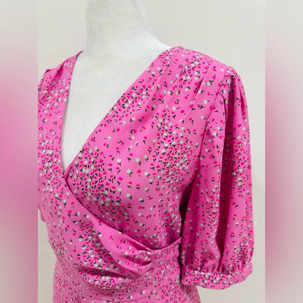 NWT Kate Spade Pink Floral‎ Meadow Wrap Short Sleeve Mini Dress Size 6